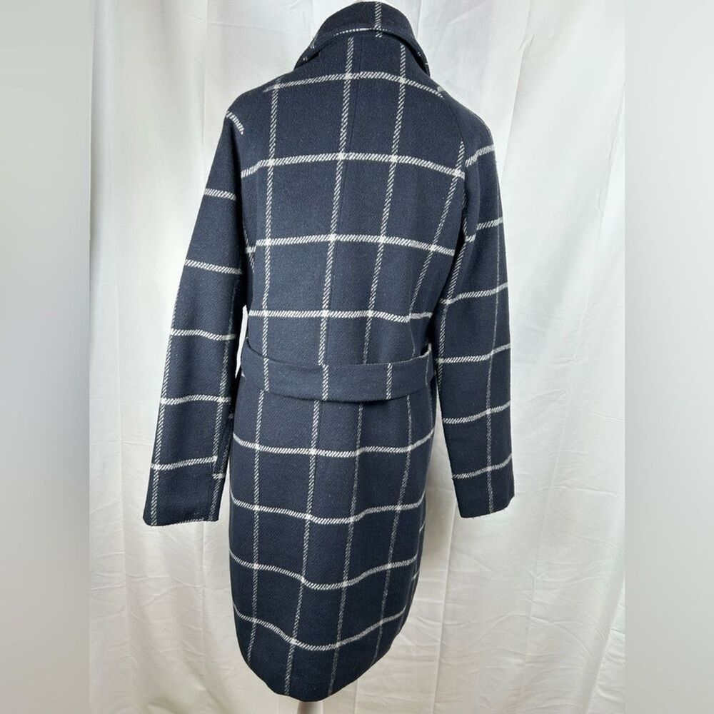 Elodie Trench Coat Womens Small Navy White Plaid Double Breasted Coat Jacket - Picture 4 of 9